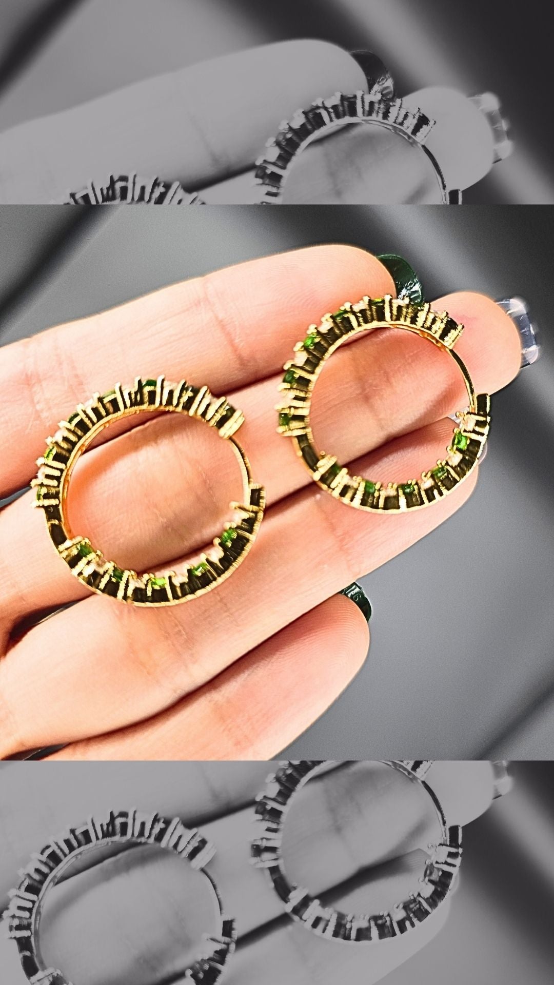 STARSHINE - NATURAL CHROME DIOPSIDE GEMSTONES WITH CZ HOOP EARRING PLATED IN YELLOW GOLD