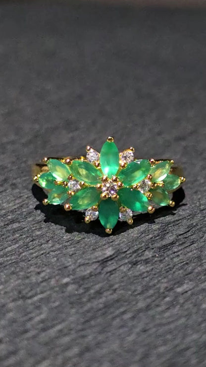 ENCHANT - NATURAL GREEN CHALCEDONY GEMSTONE RING PLATED IN YELLOW GOLD (SIZE 7)