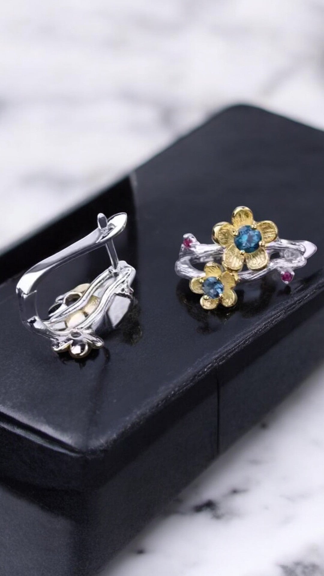 PARISIAN– NATURAL LONDON BLUE TOPAZ CLUSTER EARRINGS IN 925 STERLING SILVER