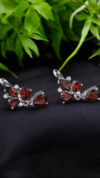 RAYYA –NATURAL GARNET GEMSTONE HOOP IN 925 STERLING SILVER