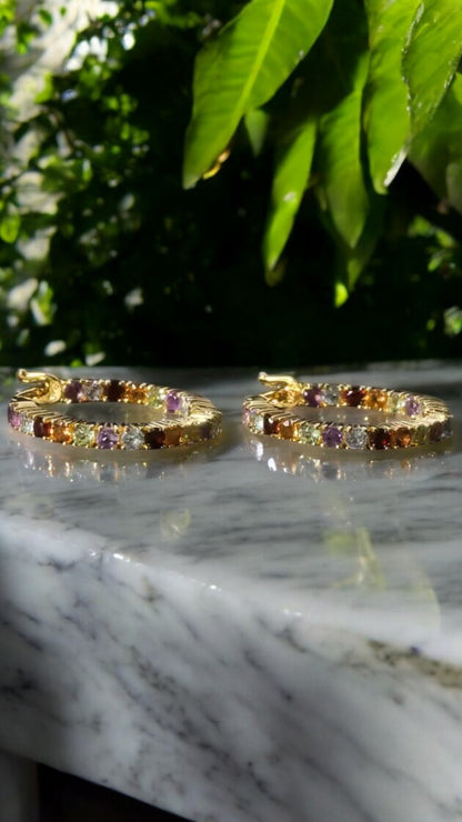 BRAVE - AMETHYST, SKY BLUE TOPAZ, GARNET, CITRINE, PERIDOT GEMSTONE HOOP EARRING IN 925 STERLING SILVER