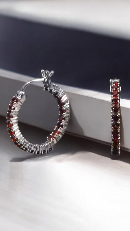 BRAVE – NATURAL GARNET GEMSTONE HOOP EARRING IN 925 STERLING SILVER