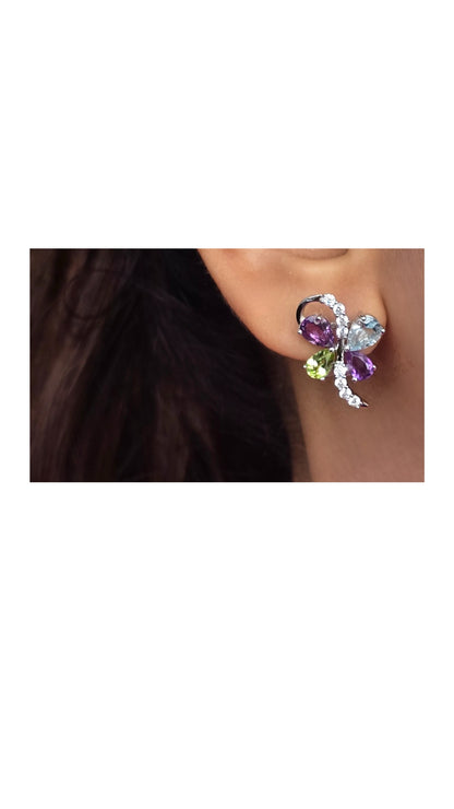 ATHENA – NATURAL AMETHYST PERIDOT AND SKY BLUE TOPAZ GEMSTONER EARRING IN 925 STERLING SILVER