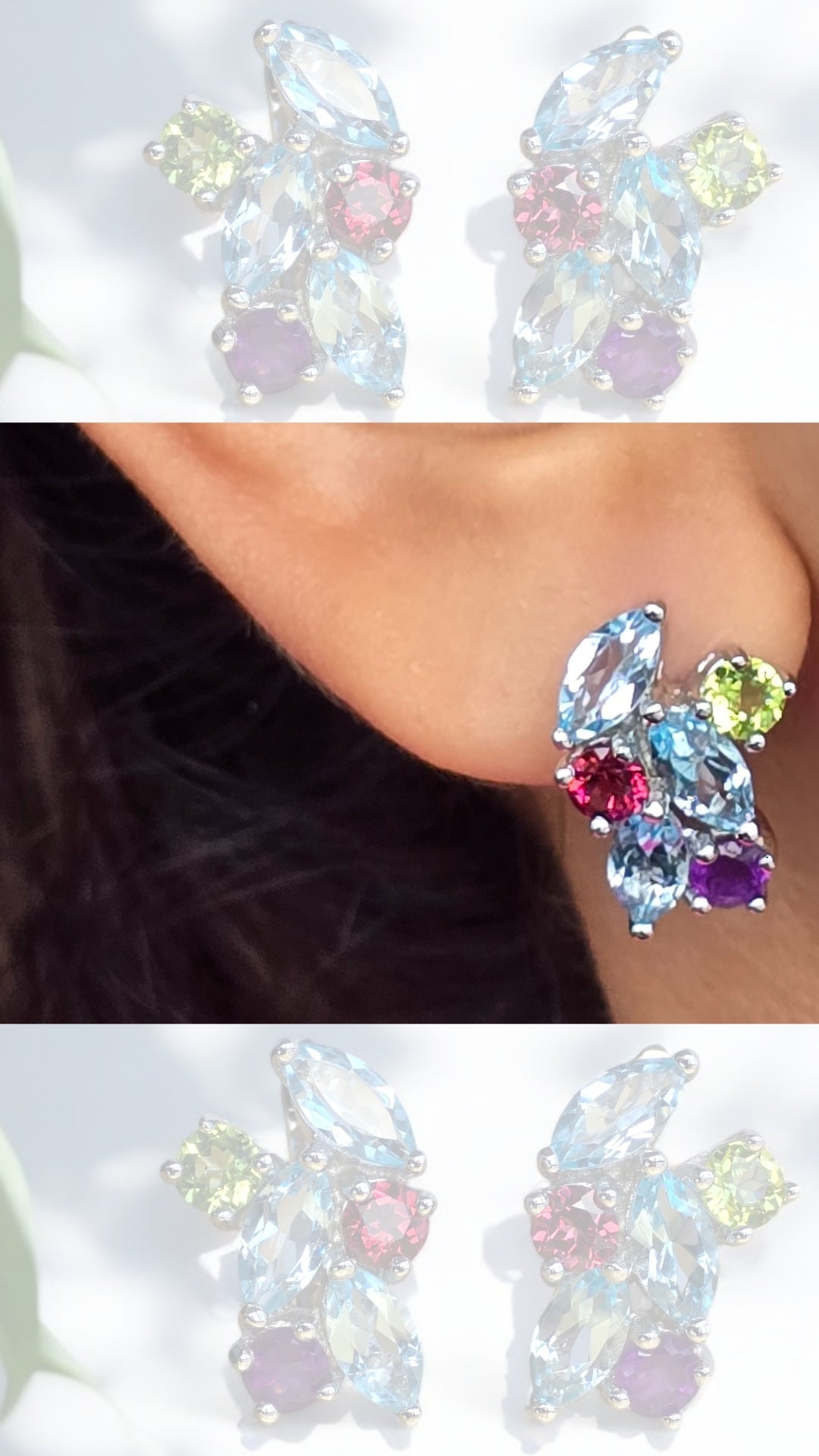 ALEESA - NATURAL AMETHYST, PERIDOT, BLUE TOPAZ, GARNET GEMSTONES EARRING IN 925 STERLING SILVER