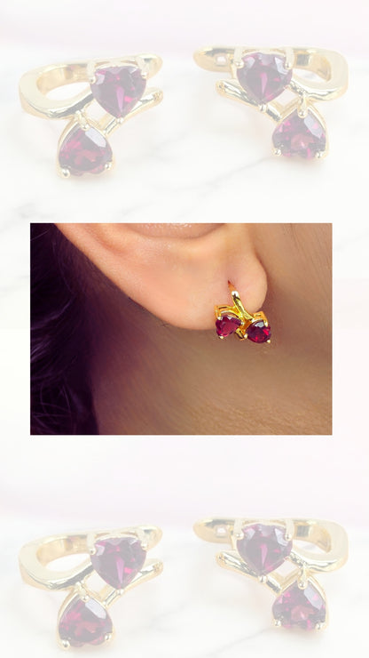 PURE – NATURAL RHODOLITE GARNET GEMSTONE CLUSTER EARRINGS IN 925 STERLING SILVER