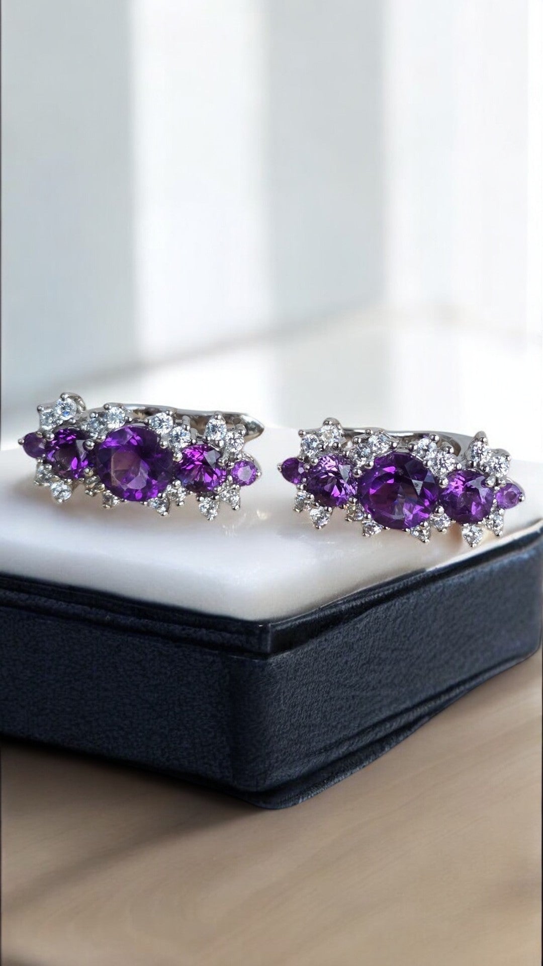 TRUE– NATURAL AMETHYST CLUSTER EARRINGS IN 925 STERLING SILVER