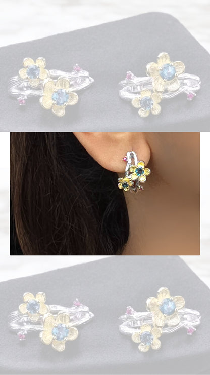 PARISIAN– NATURAL LONDON BLUE TOPAZ CLUSTER EARRINGS IN 925 STERLING SILVER