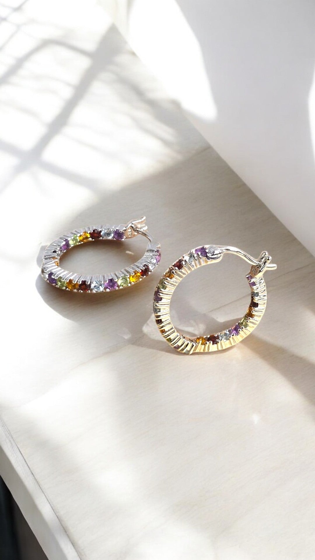 BRAVE – A MIX OF AMETHYST SKY BLUE TOPAZ GARNET CITRINE PERIDOT GEMSTONES EARRING IN 925 STERLING SILVER