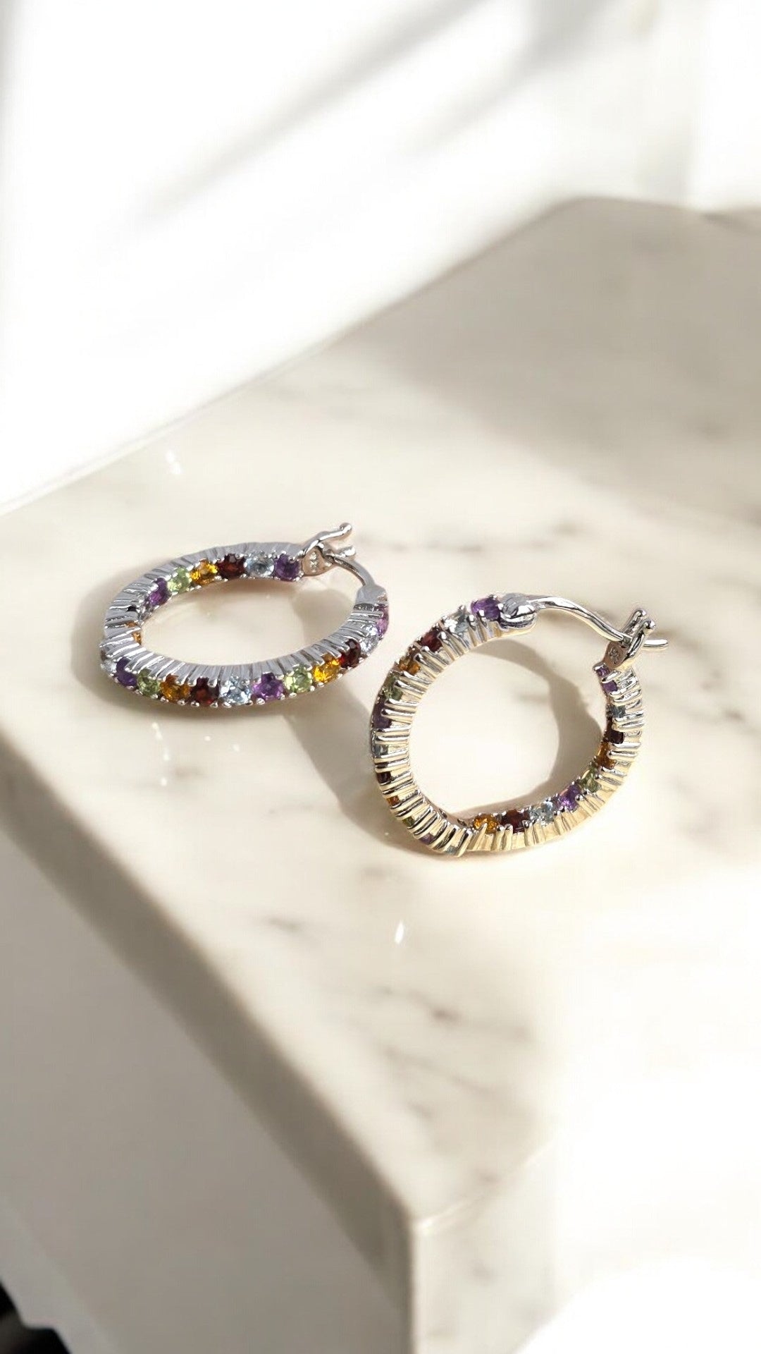 BRAVE – A MIX OF AMETHYST SKY BLUE TOPAZ GARNET CITRINE PERIDOT GEMSTONES EARRING IN 925 STERLING SILVER