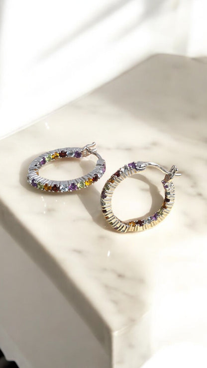 BRAVE – A MIX OF AMETHYST SKY BLUE TOPAZ GARNET CITRINE PERIDOT GEMSTONES EARRING IN 925 STERLING SILVER