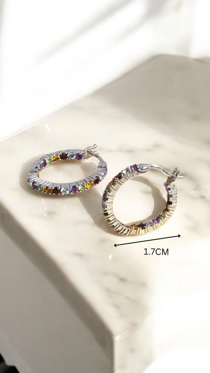 BRAVE – A MIX OF AMETHYST SKY BLUE TOPAZ GARNET CITRINE PERIDOT GEMSTONES EARRING IN 925 STERLING SILVER