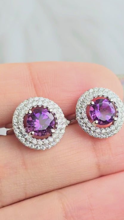 Lucky - Natural Amethyst Earrings 925 Sterling Silver Plated in Rhodium