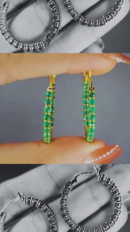 VALENTE - NATURAL AGATE GEMSTONES HOOP EARRING PLATED IN YELLOW GOLD