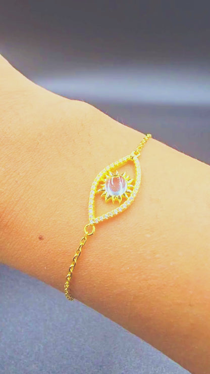 Evil Eye bracelet - Blue Topaz Gemstone Cabochon Cut