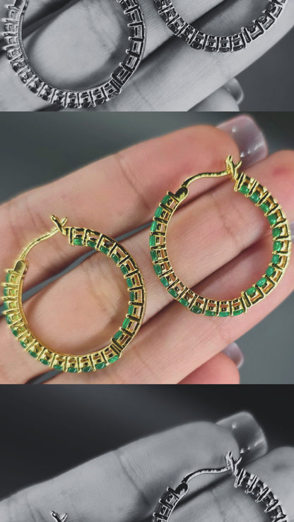 VALENTE - NATURAL AGATE GEMSTONES HOOP EARRING PLATED IN YELLOW GOLD