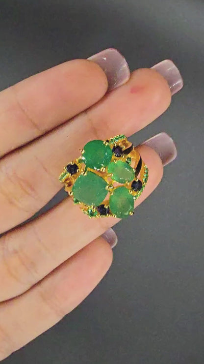 SELENE – GREEN AGATE GEMSTONE RING PLATED IN YELLOW GOLD