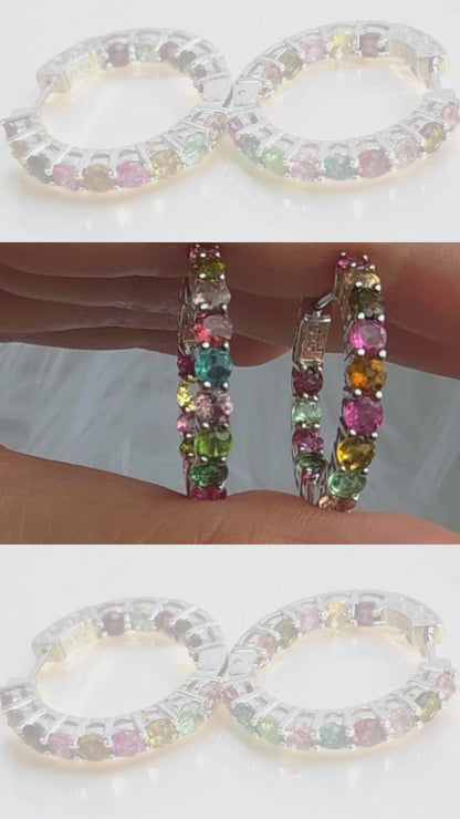 INNERPEACE – MULTICOLOURED TOURMALINE HOOP EARRINGS IN 925 STERLING SILVER
