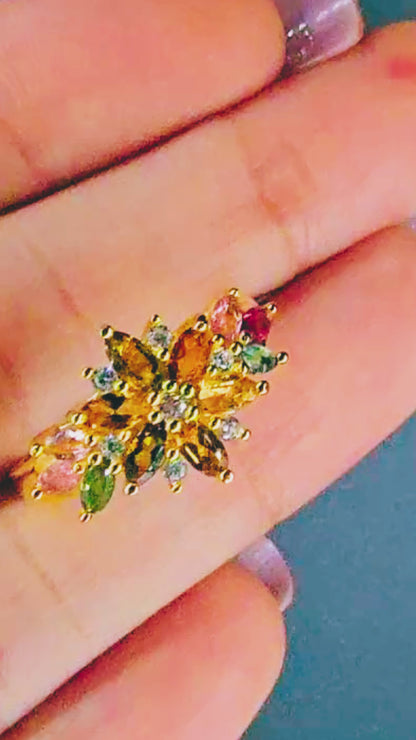 ENCHANT - NATURAL MULTI-COLOR TOURMALINE GEMSTONE RING PLATED IN YELLOW GOLD