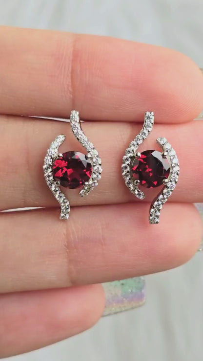 Higher - Natural Garnet Earrings 925 Sterling Silver Plated in Rhodium