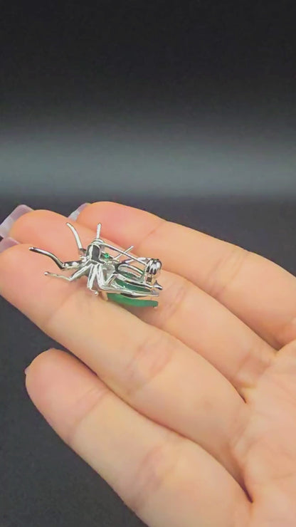 Spider Natural Agate Gemstone Brooch Plated in Rhodium