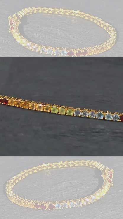 AURA - RAINBOW GEMSTONE (Round Cut) BRACELET IN 925 STERLING SILVER PLATED IN YELLOW GOLD