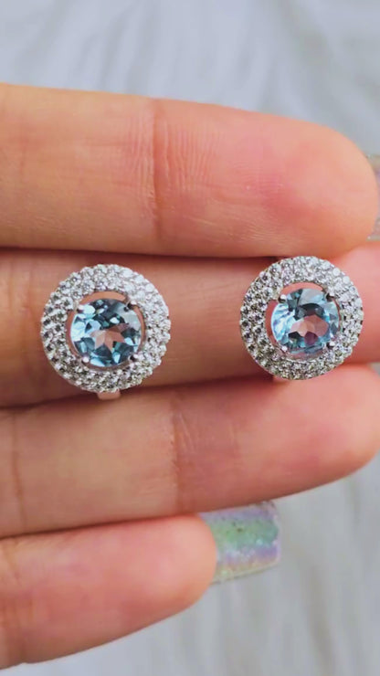 Lucky - Natural Blue Topaz Earrings 925 Sterling Silver Plated in Rhodium