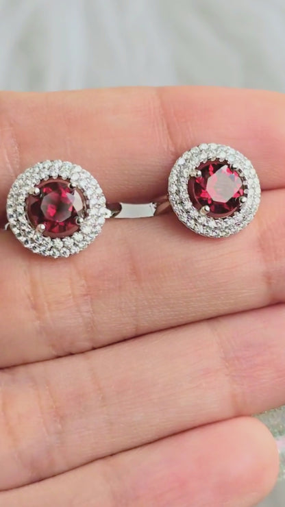 Lucky - Natural Garnet Earrings 925 Sterling Silver Plated in Rhodium
