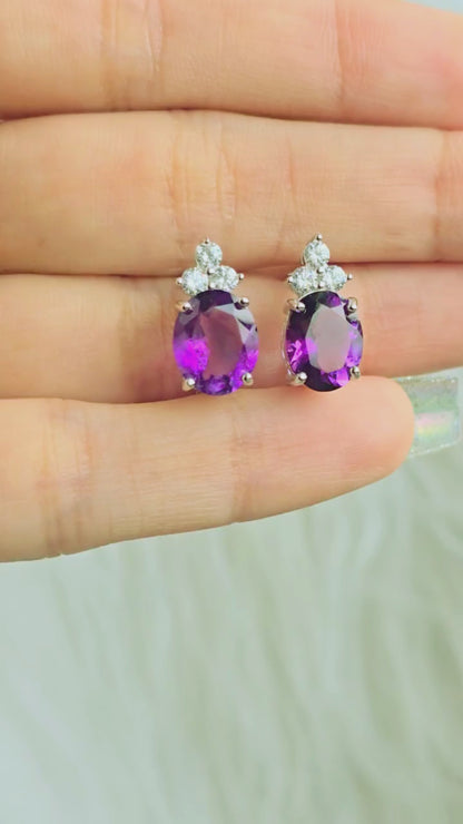 Empress - Natural Amethyst Earrings 925 Sterling Silver Plated in Rhodium