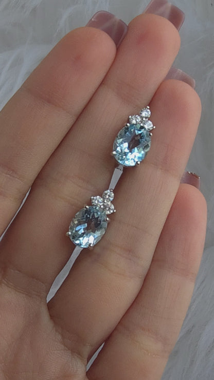 EMPRESS – NATURAL SKY BLUE TOPAZ GEMSTONE EARRINGS IN 925 STERLING SILVER