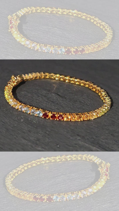 AURA - RAINBOW GEMSTONE (Round Cut) BRACELET IN 925 STERLING SILVER PLATED IN YELLOW GOLD