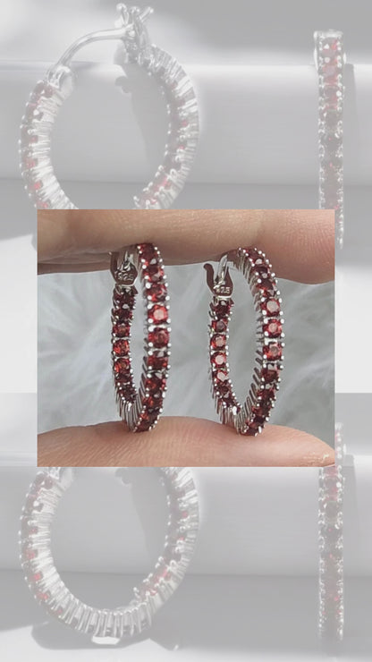 BRAVE – NATURAL GARNET GEMSTONE HOOP EARRING IN 925 STERLING SILVER