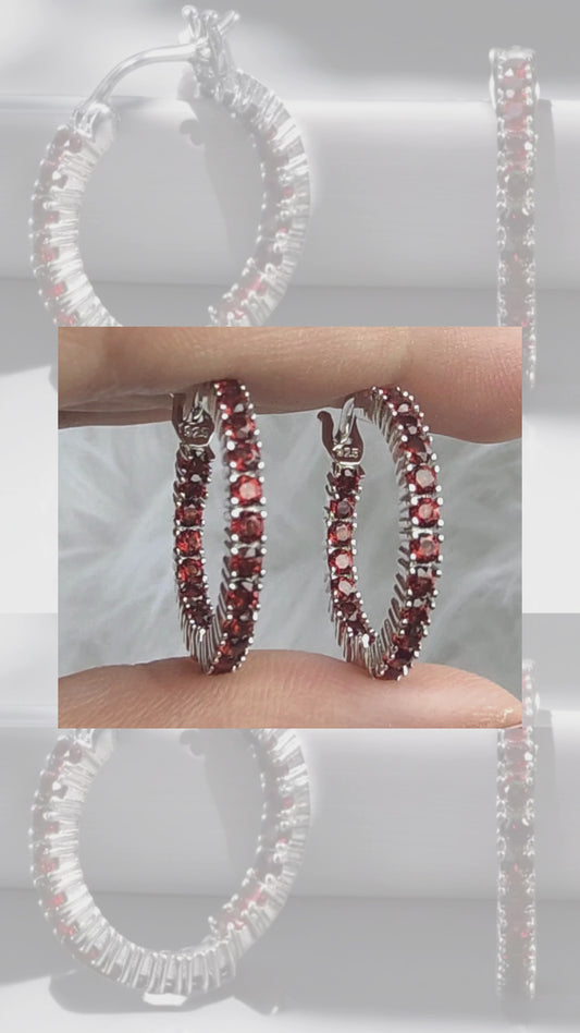 BRAVE – NATURAL GARNET GEMSTONE HOOP EARRING IN 925 STERLING SILVER