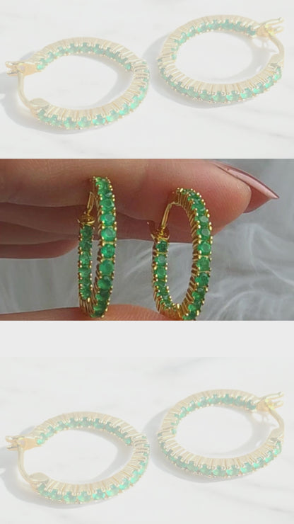 BRAVE (GREEN AGATE) – NATURAL GREEN AGATE GEMSTONE HOOP EARRING IN 925 STERLING SILVER