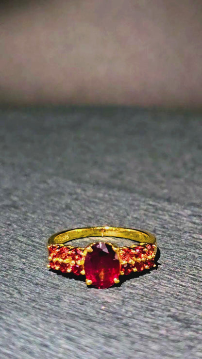 ROYAL – GARNET GEMSTONE RING PLATED IN YELLOW GOLD (Size 6 & size 7)