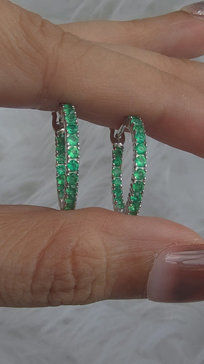 BRAVE - GREEN AGATE GEMSTONE HOOP EARRINGS IN 925 STERLING SILVER