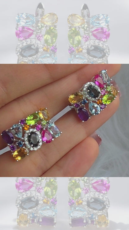 FEARLESS – CITRINE, AMETHYST, LONDON BLUE TOPAZ, PERIDOT, AND SKY BLUE TOPAZ GEMSTONE EARRINGS IN 925 STERLING SILVER