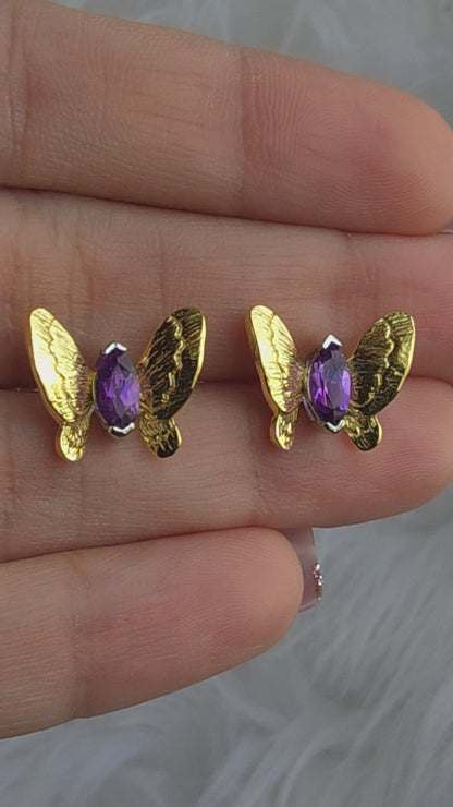 SARAH – NATURAL AMETHYST GEMSTONE BUTTERFLY EARRING IN 925 STERLING SILVER