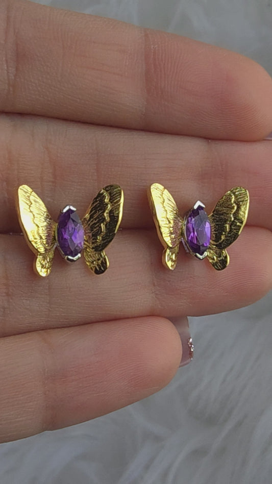 SARAH – NATURAL AMETHYST GEMSTONE BUTTERFLY EARRING IN 925 STERLING SILVER