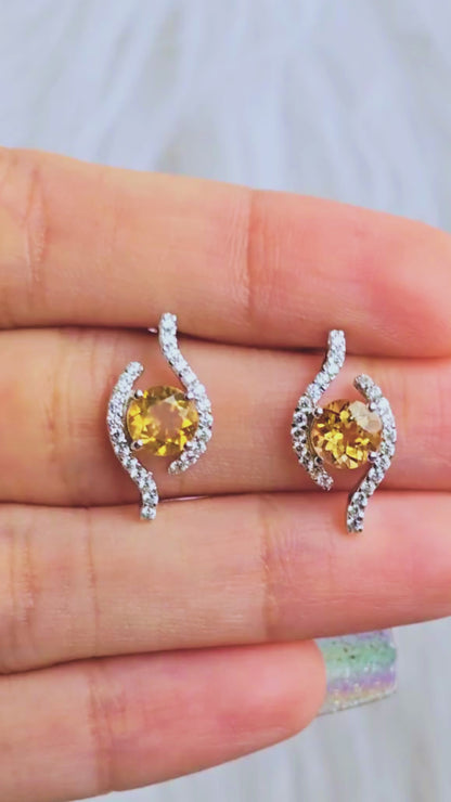 Higher - Natural Citrine Earrings 925 Sterling Silver Plated in Rhodium