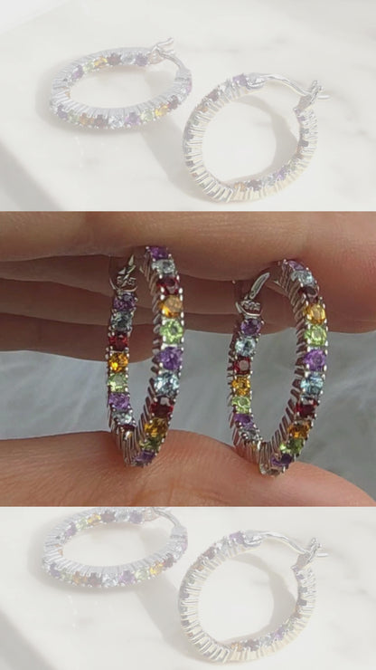 BRAVE – A MIX OF AMETHYST SKY BLUE TOPAZ GARNET CITRINE PERIDOT GEMSTONES EARRING IN 925 STERLING SILVER