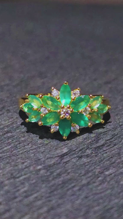 ENCHANT - NATURAL GREEN CHALCEDONY GEMSTONE RING PLATED IN YELLOW GOLD (SIZE 7)