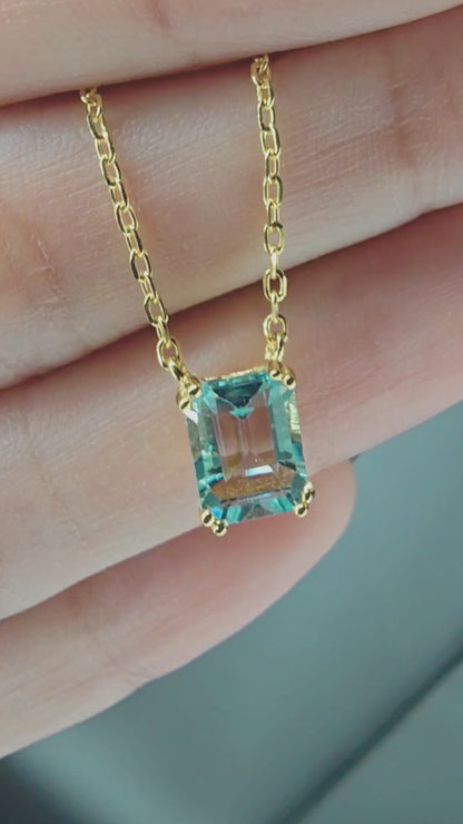KORA - NATURAL LARGE BLUE TOPAZ GEMSTONE NECKLACE IN 925 STERLING SILVER