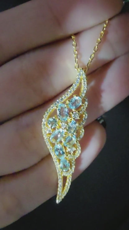 ZARA - NATURAL BLUE TOPAZ GEMSTONE NECKLACE IN 925 STERLING SILVER