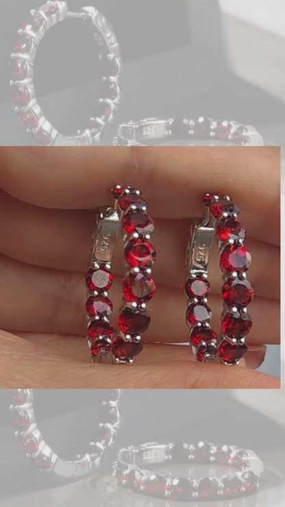 TENACITY – NATURAL GARNET GEMSTONE HOOP EARRING IN 925 STERLING SILVER
