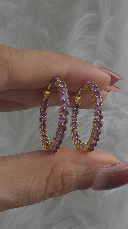 CELESTE– NATURAL AMETHYST HOOP EARRINGS IN 925 STERLING SILVER