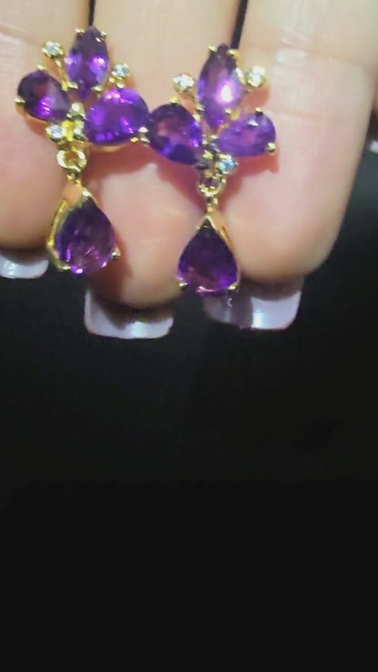 Core - Natural Amethyst Earrings 925 Sterling Silver Plated in Yellow Gold