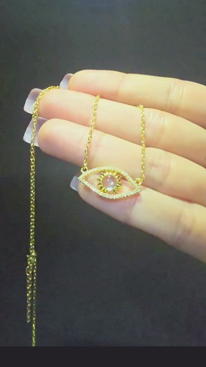 Evil Eye Necklace Blue Topaz Gemstone in Cabochon Cut