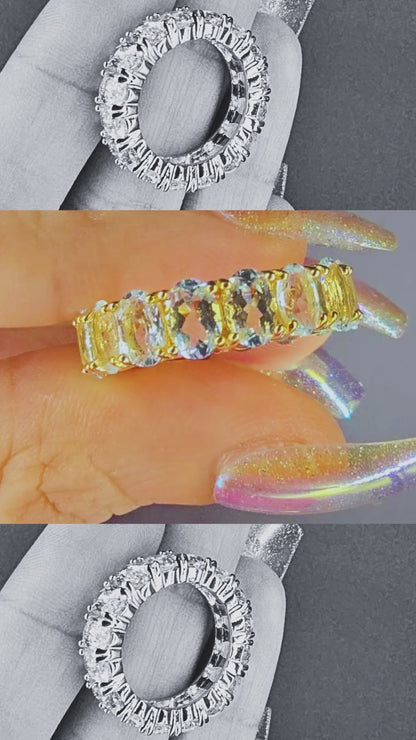 ETERNAL - Natural Sky Blue Topaz Gemstone Eternity Ring 925 Sterling Silver Plated in Yellow Gold