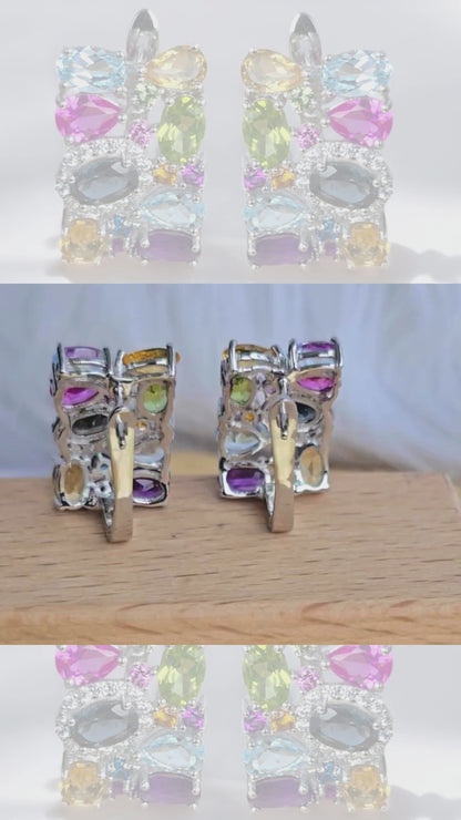 FEARLESS – CITRINE, AMETHYST, LONDON BLUE TOPAZ, PERIDOT, AND SKY BLUE TOPAZ GEMSTONE EARRINGS IN 925 STERLING SILVER