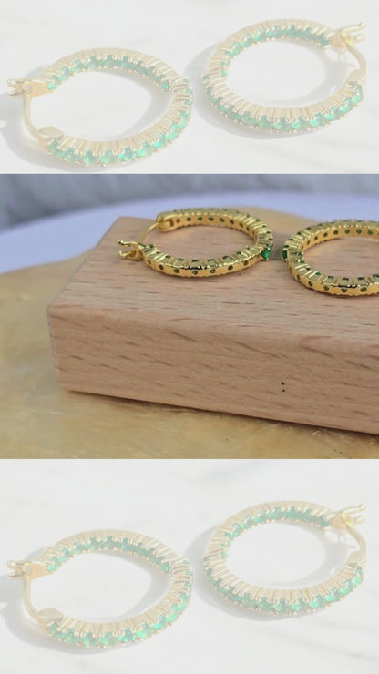 BRAVE (GREEN AGATE) – NATURAL GREEN AGATE GEMSTONE HOOP EARRING IN 925 STERLING SILVER